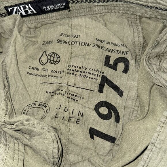 Zara Men's Slim Fit Chino Pants 32 Olive Green‎ Cotton Stretch Casual - Picture 3 of 6